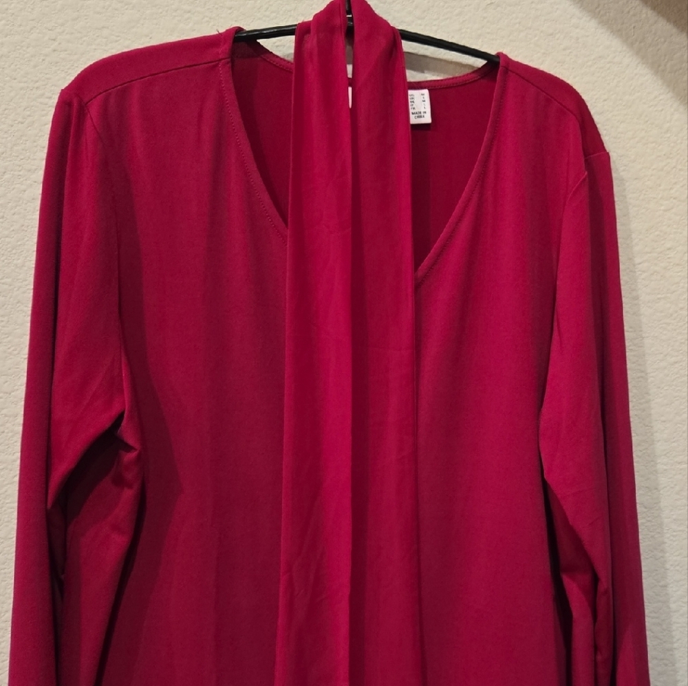 SUSAN GRAVER  Long Sleeve Top with Detachable Scarf & A-line in back / Pink